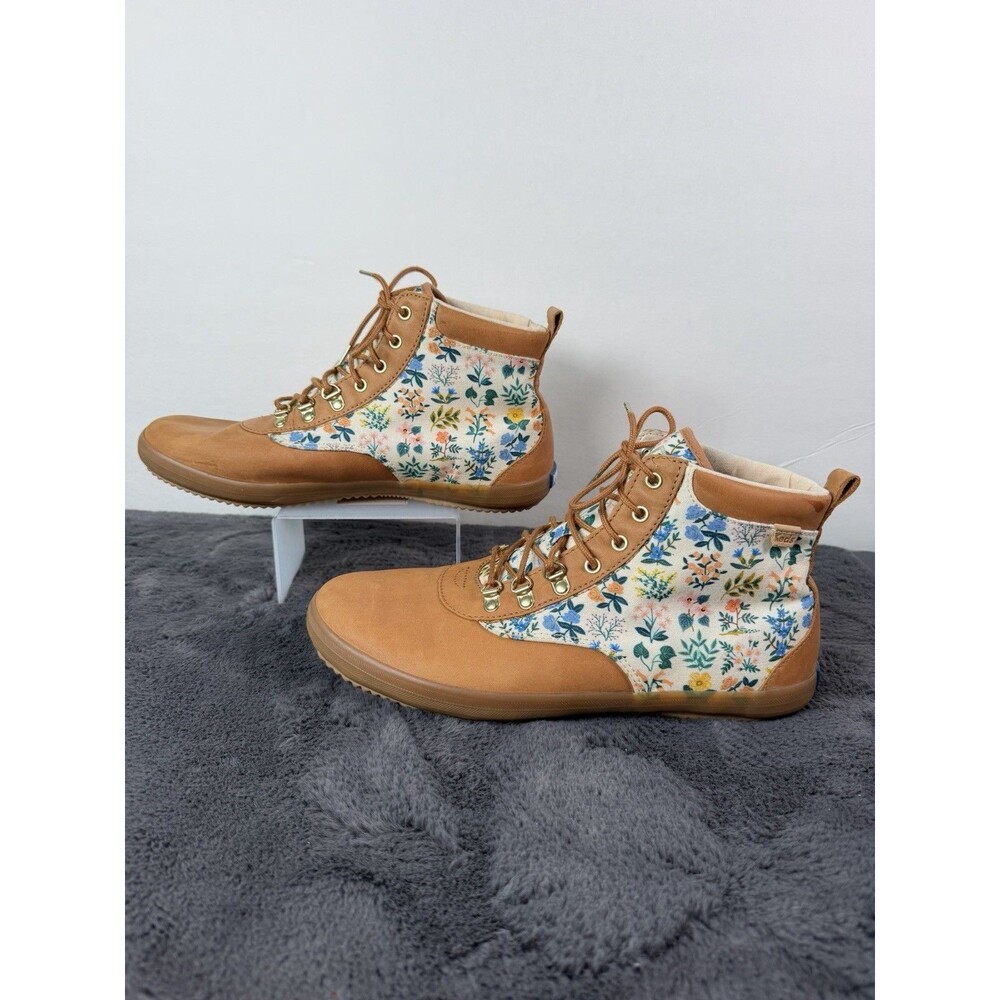 Keds x Rifle Paper Co Women’s 11W Floral Leather Lace Up Ankle Boots Brown